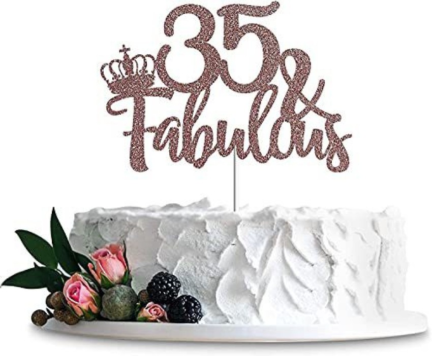 ZYOZI Rose Gold Glittery 35 & Fabulous Cake Topper, Happy 35th Birthday Cake Decor, Cheers to 35 Years Party Decorations Supplies (Rose Gold, 35 & Fabulous) Cake Topper Price in India -